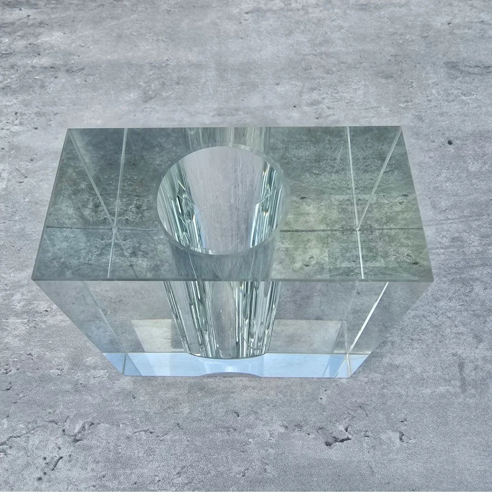 Vintage MCM Lucite Acrylic Block Bud Vase Modernist Geometric Soliflore Decor